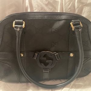 Gucci black canvas and leather top handle purse